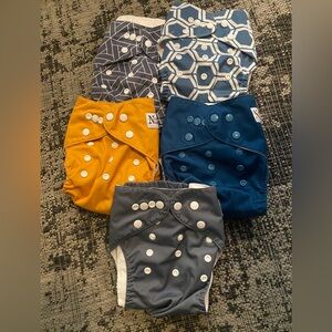 Nora's Nursery Diapers 5 Pack w/5 Inserts-one size-Dim. Blues&Pacific Nutrals